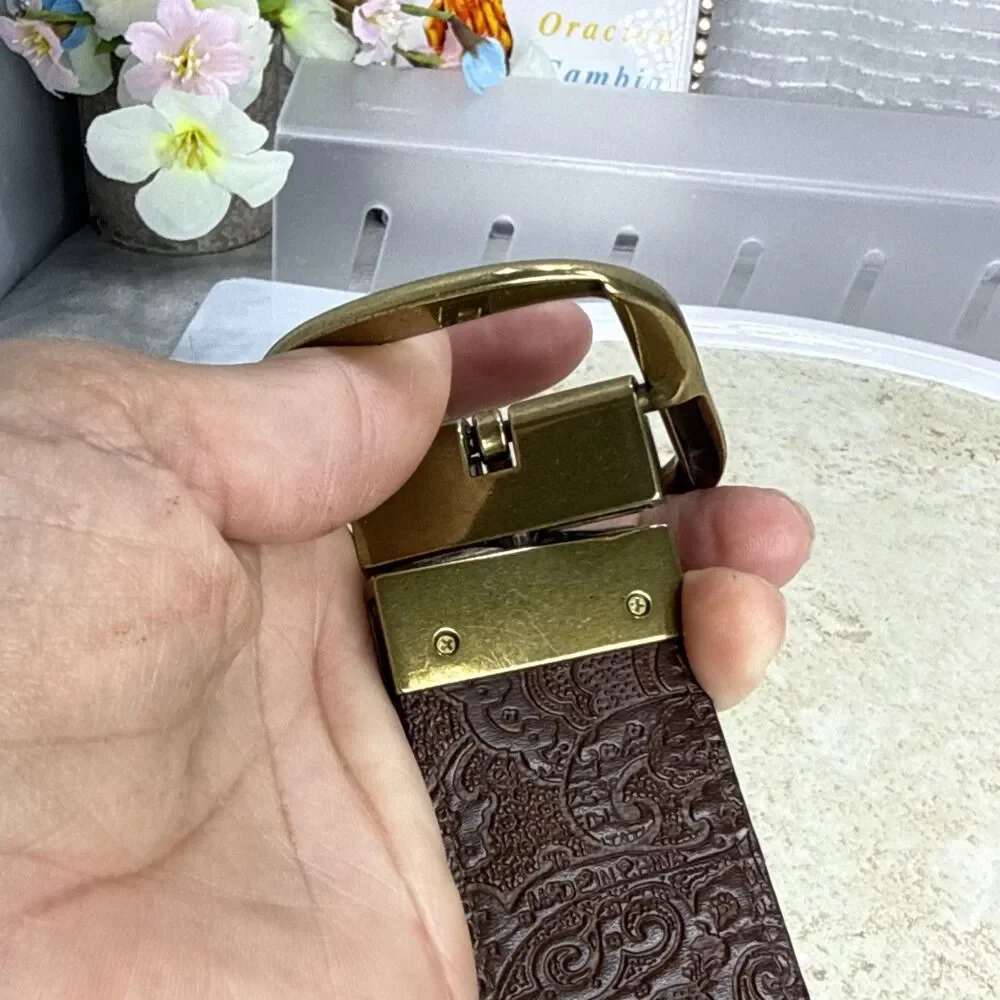 (H)Robert Graham Barnstable Reversible Brown Leather Belt Gold Buckle 36